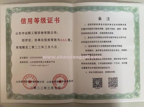 AAA信用等級(jí)證書