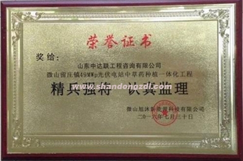 微山劉莊鎮(zhèn)光伏項目榮獲“精兵強將 認真監(jiān)理”獎牌
